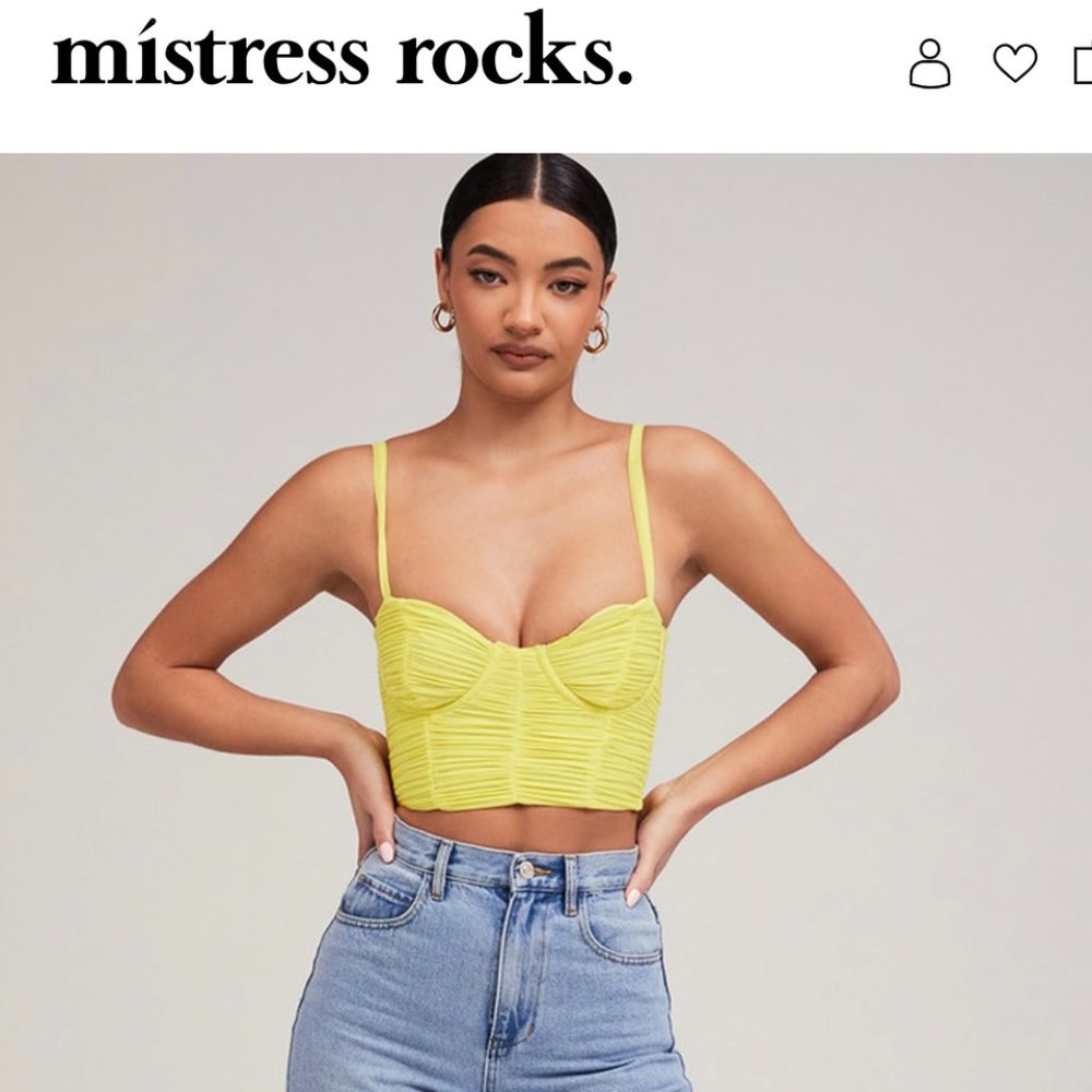 MISTRESS ROCKS Yellow Ruched Cropped Corset Top
